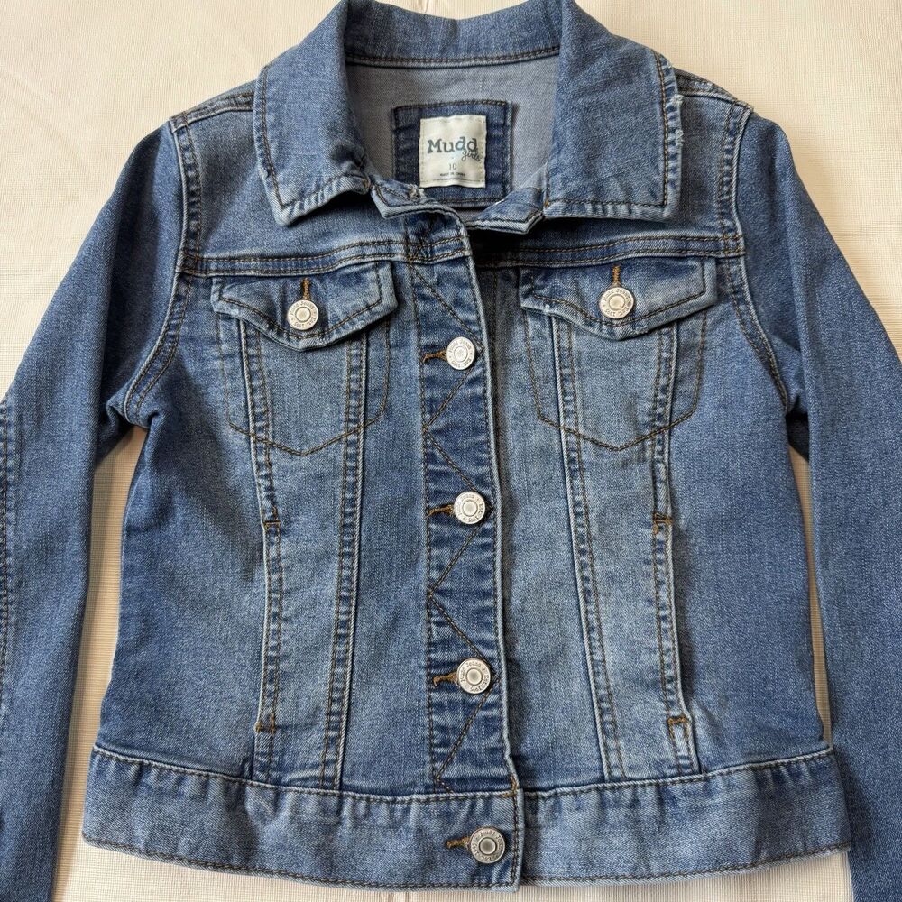 Mudd Girls Distressed Blue Denim Button Up Jacket, 10 - Picture 2 of 9